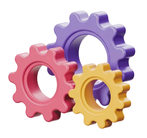 Colorful interlocking gears 3d clipart for business presentations and marketing materials PNG