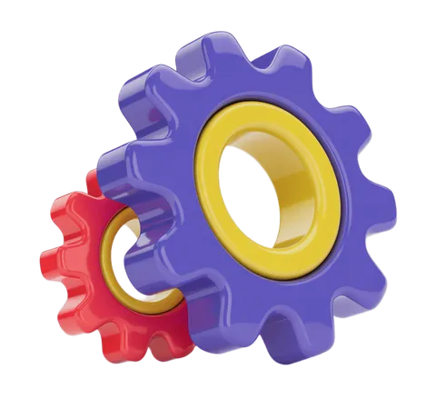 Colorful interlocking gears illustration for business and technology presentations PNG