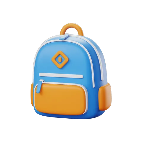Colorful school backpack clipart with diamond logo for educational and children marketing designs PNG