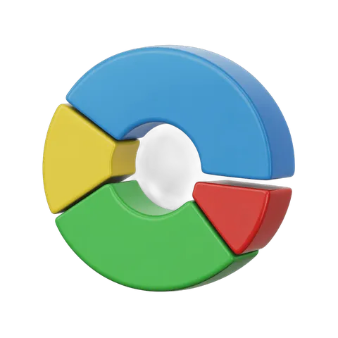 Colorful segmented pie chart graphic element for business presentations and reports PNG