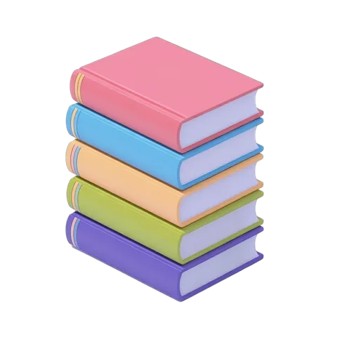 Colorful stack of five books illustration for educational and creative projects PNG