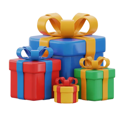 Colorful stack of gift boxes with ribbons for holiday presents and promotions PNG