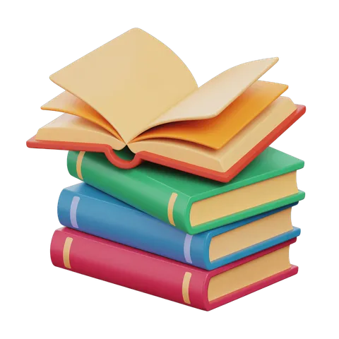 Colorful stack of open and closed books illustration for education and learning materials PNG