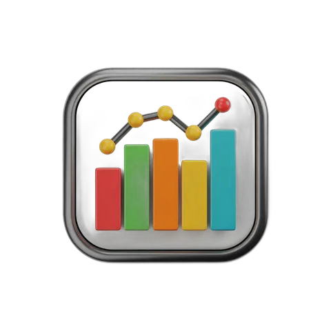 Colorful upward bar chart with growth line icon for business success and analytics presentation PNG