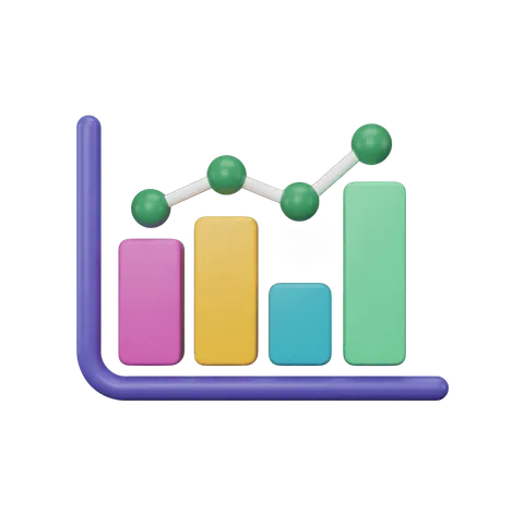 Colorful upward growth bar chart clipart with trend line for business presentations and reports PNG