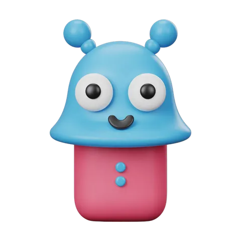 Cute cartoon alien mascot character with antennae and pink base for branding and children's illustrations PNG