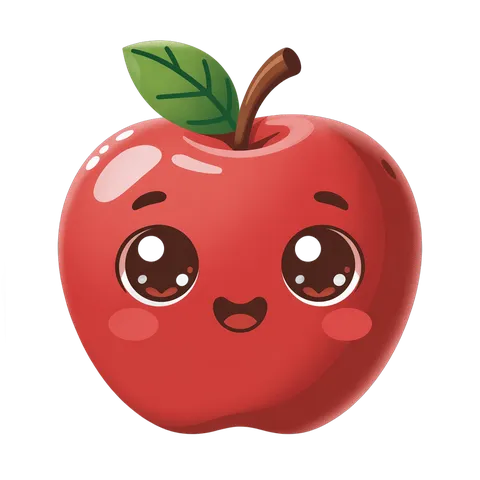 Cute cartoon apple with face for children's educational materials and playful designs PNG
