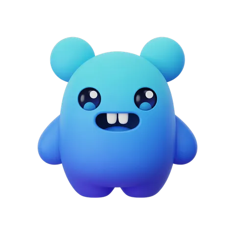 Cute cartoon blue monster character with big eyes and ears for children apps and illustrations PNG