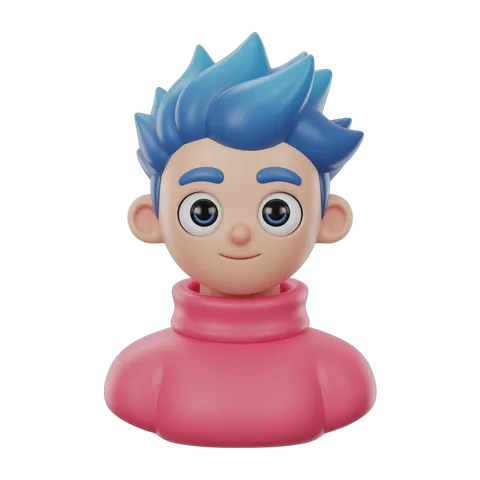 Cute cartoon boy character with blue spiky hair and pink sweater for children illustrations and designs PNG