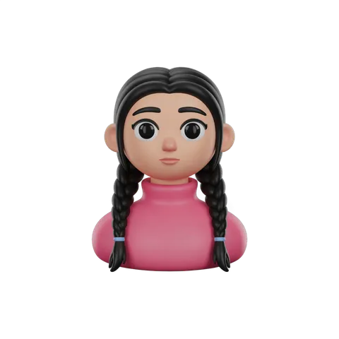 Cute cartoon girl with braids in pink turtleneck isolated clipart for children illustrations and branding PNG