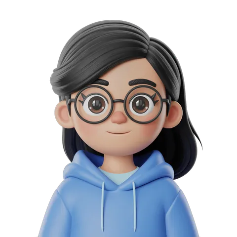 Cute cartoon girl with glasses wearing blue hoodie for educational and digital content illustrations PNG