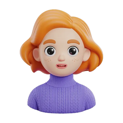 Cute cartoon girl with orange hair wearing purple sweater for children illustrations and digital designs PNG
