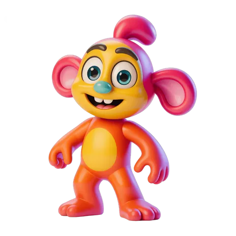 Cute cartoon monkey character with pink ears and bows for kids toys and illustrations PNG