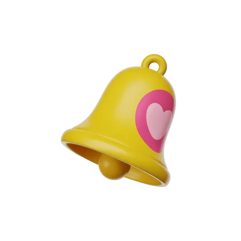 Cute yellow bell with pink heart graphic for Valentines Day notifications and love alerts PNG