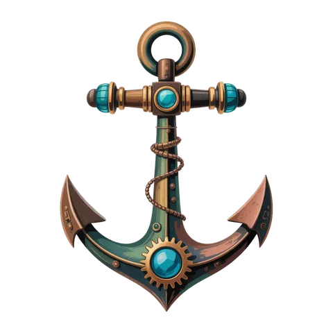 Detailed 3d cartoon anchor illustration with turquoise gemstones for nautical themes and vintage decor PNG