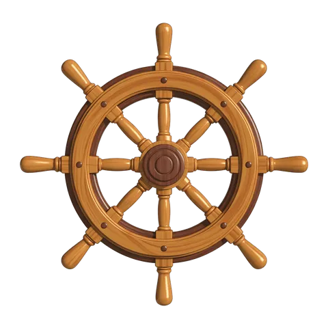 Detailed 3d cartoon ship steering wheel graphic element for nautical themes and maritime designs PNG