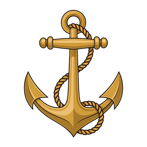 Detailed cartoon anchor graphic element isolated on transparent background for nautical themes PNG