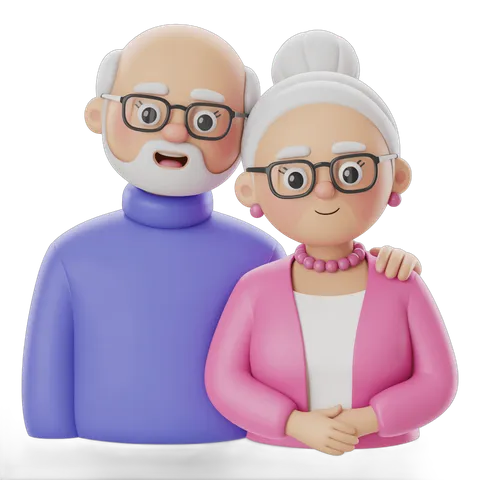 Elderly couple standing together smiling for family love and retirement celebration clipart PNG