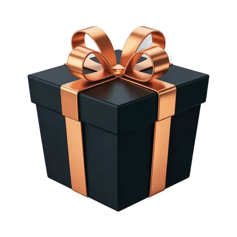 Elegant black gift box with gold ribbon for luxury holiday corporate presentation PNG