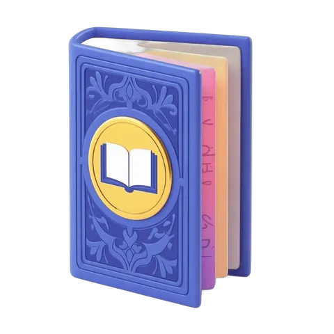 Elegant blue leather book with golden book emblem clipart for educational and religious branding PNG