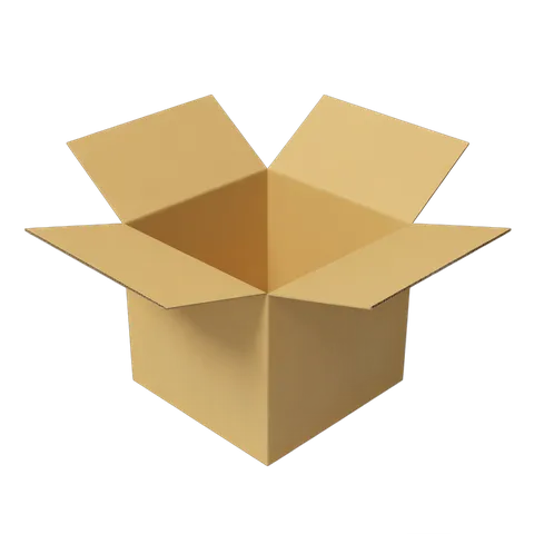 Empty cardboard box illustration for shipping packaging delivery and ecommerce product presentation PNG
