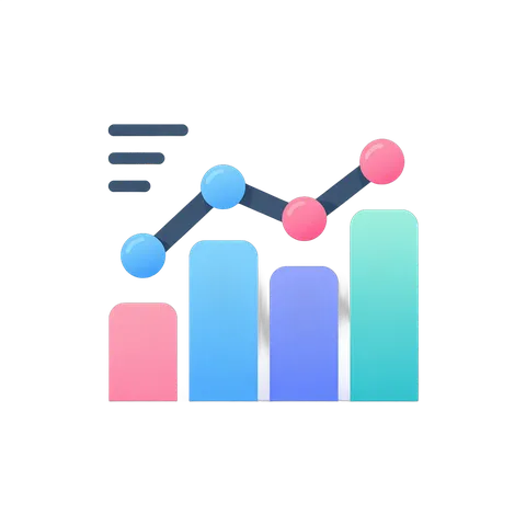 Flat design growth chart with upward trend and colorful bar graph for business presentations and reports PNG
