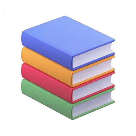 Four colorful hardcover books stacked isolated clipart for education and reading materials PNG