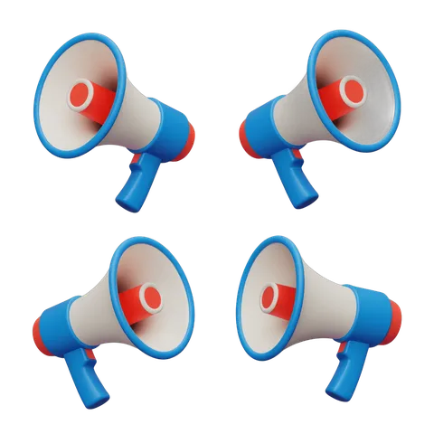 Four colorful megaphones isolated clipart for presentations and announcements PNG