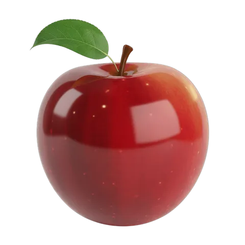 Fresh red apple with green leaf isolated on transparent background for food graphics and marketing PNG