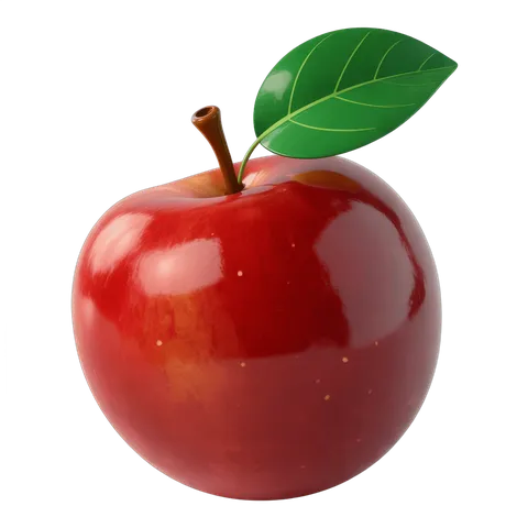 Fresh red apple with green leaf isolated on transparent background for food graphics PNG