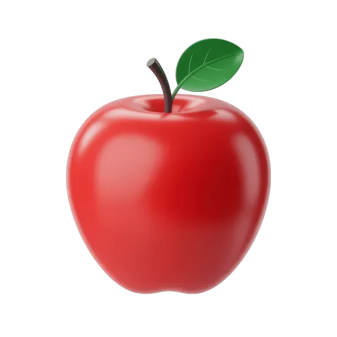 Fresh red apple with green leaf isolated on transparent background for food graphics and illustrations PNG