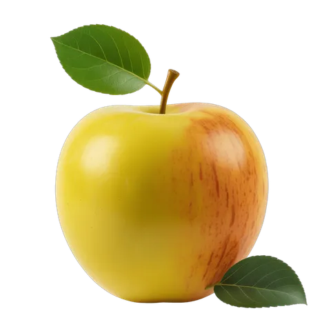 Fresh yellow red apple with leaf isolated on transparent background for food graphics PNG