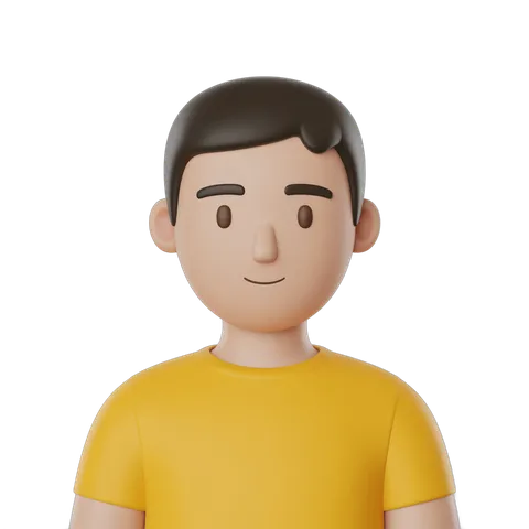 Friendly cartoon character smiling in yellow t-shirt isolated transparent background clipart PNG