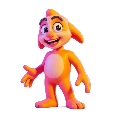 Friendly cartoon character waving in bright orange 3d style PNG