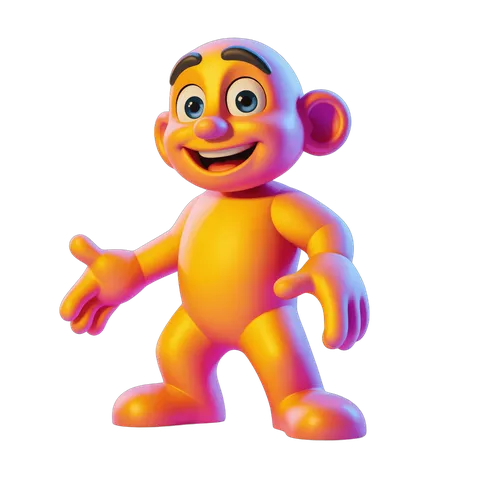 Friendly cartoon monkey character waving in cheerful 3d style PNG