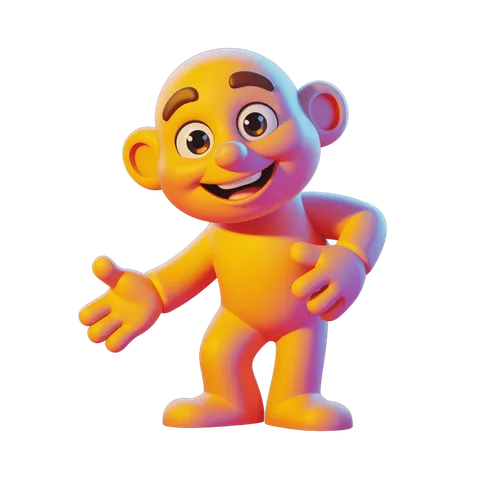 Friendly cartoon monkey character waving in cheerful 3d style for presentations and graphics PNG