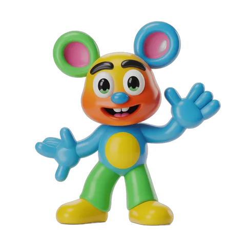 Friendly cartoon mouse character waving arms for children educational content PNG