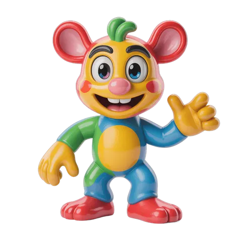 Friendly cartoon mouse character waving in cheerful colorful outfit for kids content PNG