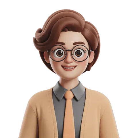 Friendly cartoon professional woman with glasses smiling for business presentations and corporate graphics PNG