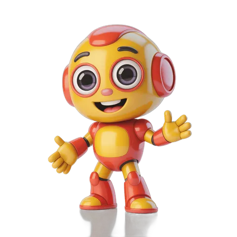 Friendly cartoon robot character waving cheerfully for digital illustrations and presentations PNG