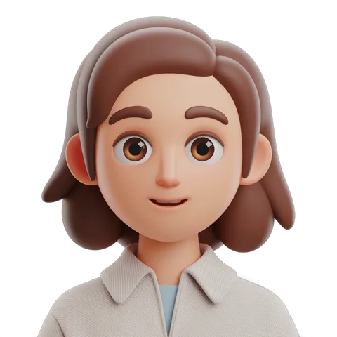 Friendly cartoon woman with short brown hair in light gray shirt for digital illustrations and presentations PNG