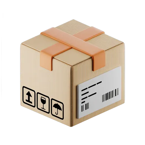 Gift wrapped cardboard box with shipping labels for online order delivery presentation PNG