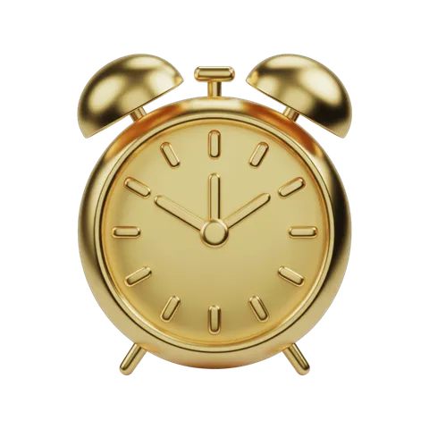 Gold alarm clock illustration isolated transparent background clipart graphic element PNG