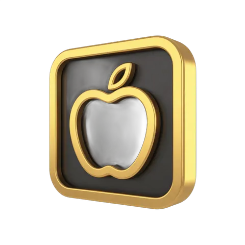 Gold framed apple logo icon isolated on transparent background for branding and design projects PNG