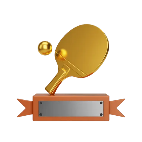 Gold medal award badge with table tennis paddle and ball for sports event trophy design PNG