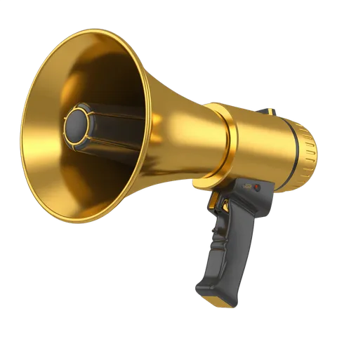Gold megaphone clipart isolated transparent background graphic element PNG