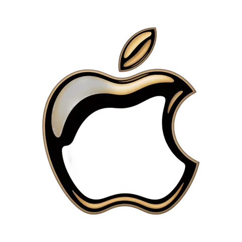 Gold metallic apple logo isolated clipart for branding and corporate design projects PNG