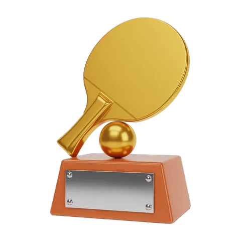 Gold trophy with table tennis paddle and ball for sports awards and event prizes PNG