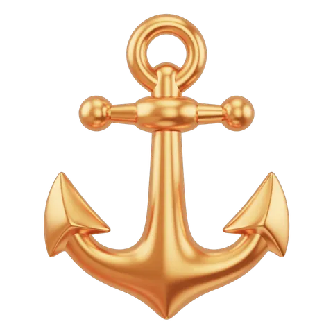 Golden 3d anchor graphic element for nautical maritime travel adventure branding PNG