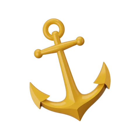 Golden 3d anchor graphic element for nautical themes and maritime branding designs PNG